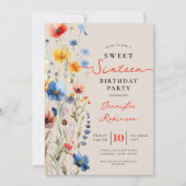 Sweet 16 バースデーパーティー ワイルドフラワーの草原 招待状 (正面)