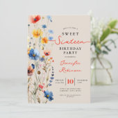 Sweet 16 バースデーパーティー ワイルドフラワーの草原 招待状 (スタンド正面)
