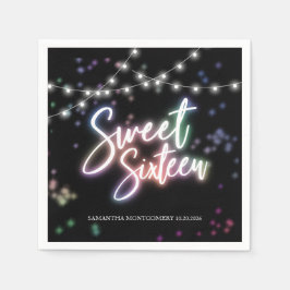 Sweet 16 バースデー カラフル ネオン グロー ダーク パーティー スタンダードカクテルナプキン