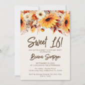 Sweet 16 バースデー ベージュの秋の花模様 招待状 (正面)