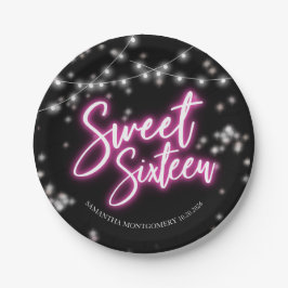 Sweet 16 バースデー ホットピンク ネオン パーティー ペーパープレート
