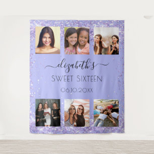 Sweet 16 パーティーラベンダー写真コラージュ タペストリー
