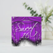 Sweet 16 パーティー 紫色の羽 16歳の誕生日 招待状 (スタンド正面)