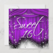 Sweet 16 パーティー 紫色の羽 16歳の誕生日 招待状 (正面)