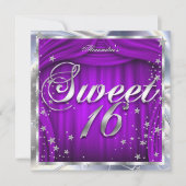 Sweet 16 パープルシルバー 16歳の誕生日パーティー 招待状 (正面)