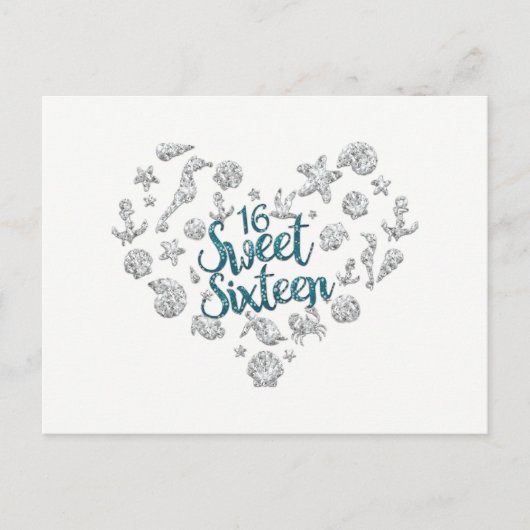 Sweet 16 ビーチパーティー招待状 Save the Date 案内ポストカード (正面)