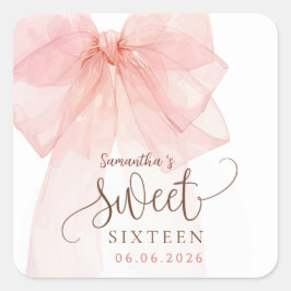 Sweet 16 ピンクのリボンの誕生日パーティー スクエアシール