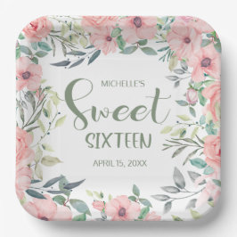 Sweet 16 ピンクの花 葉 名前 日付 ペーパープレート