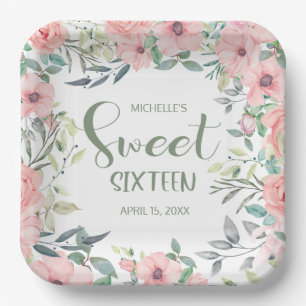 Sweet 16 ピンクの花 葉 名前 日付 ペーパープレート