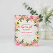 Sweet 16 ピンク イエロー 水彩 花 招待状 (スタンド正面)
