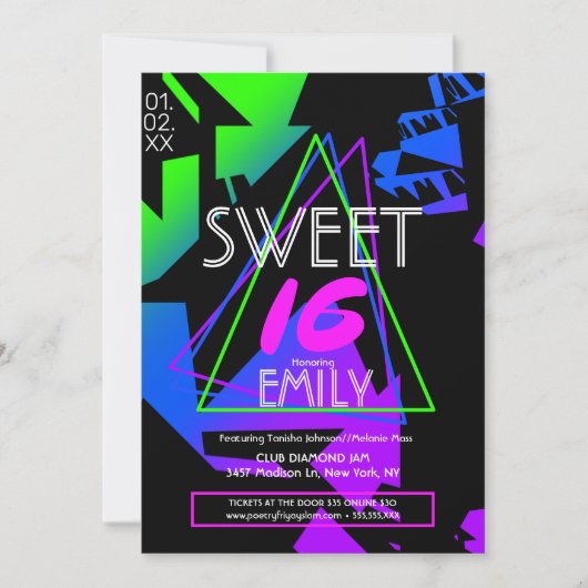 Sweet 16 フライヤークラブテーマプロモーション招待状 招待状 (正面)