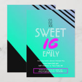Sweet 16 フライヤークラブテーマ幾何学模様ネオンストライプ 招待状 (正面/裏面)