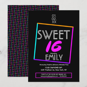 Sweet 16 フライヤー クラブテーマ 幾何学ネオン 招待状