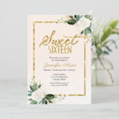 Sweet 16 フラワー デリケートな白とピンクの花々 招待状 (スタンド正面)