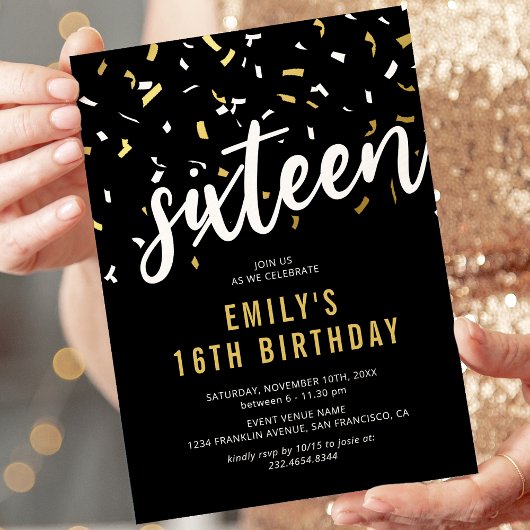Sweet 16 ブラックゴールド コンフェティ 招待状