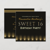 SWEET 16 ブラックゴールド ハリウッドパーティー招待状 招待状 (正面/裏面)