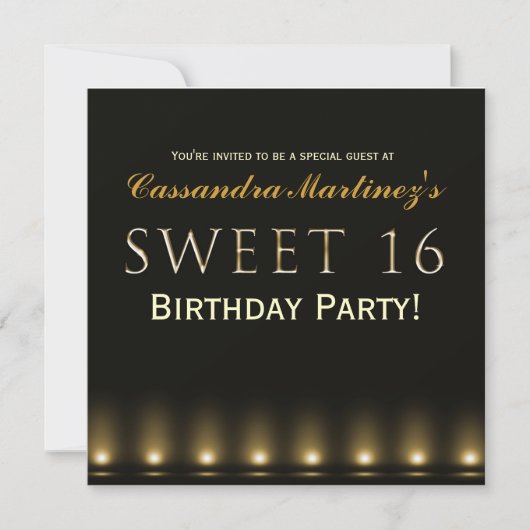 SWEET 16 ブラックゴールド ハリウッドパーティー招待状 招待状 (正面)
