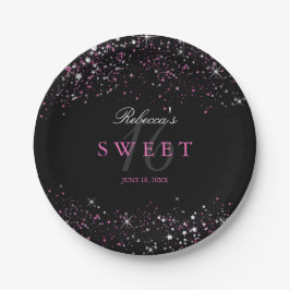 Sweet 16 ブラック ピンク スパークル ギラギラ ペーパープレート