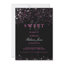 Sweet 16 ブラック ピンク スパークル グリッター インビテーション