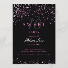 Sweet 16 ブラック ピンク スパークル グリッター インビテーション