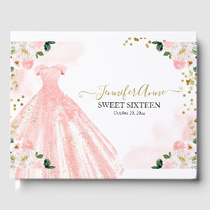 Sweet 16 ブルッシュウォーターカラーフラワーピンクドレス ゲストブック