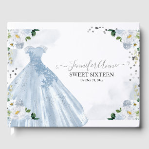 Sweet 16 ブルーウォーターカラーの花 ドレス ゲストブック