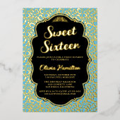 Sweet 16 ブルーヒョウ柄ホイル招待状 箔招待状 (正面)