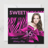 Sweet 16 ホットピンクゼブラフォト 招待状 (正面)