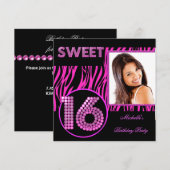 Sweet 16 ホットピンクゼブラフォト 招待状 (正面/裏面)