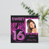 Sweet 16 ホットピンクゼブラフォト 招待状 (スタンド正面)
