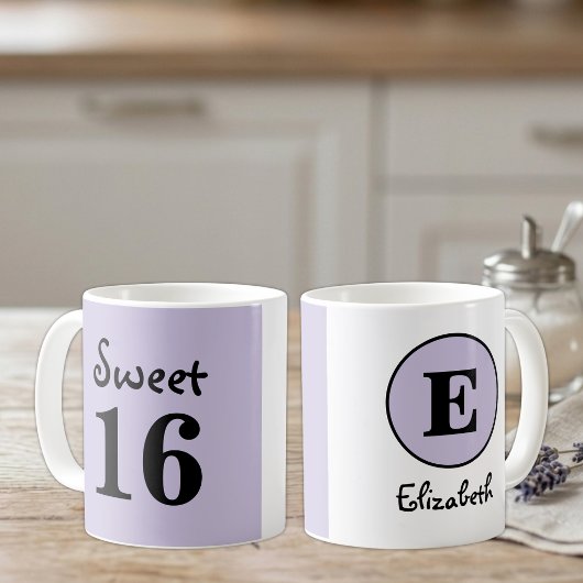 Sweet 16 モノグラム 名前 紫 コーヒーマグカップ