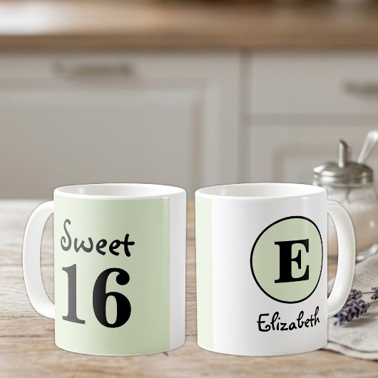Sweet 16 モノグラム 名前 緑 コーヒーマグカップ
