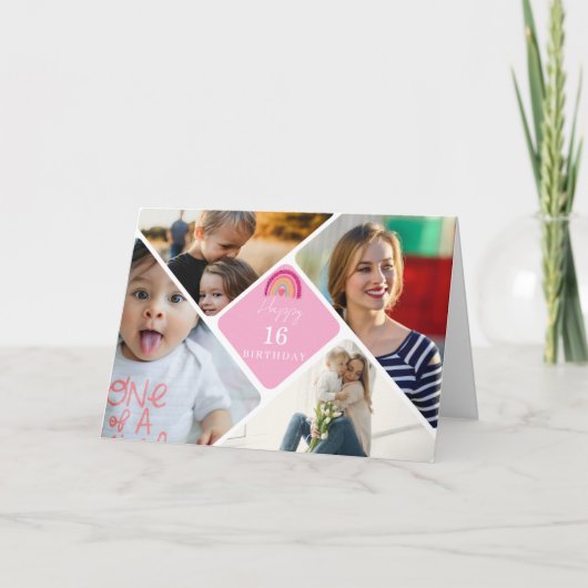 Sweet 16 レインボー 4枚 写真 誕生日 記念品 サンキューカード (正面)