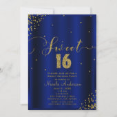 SWEET 16 ロイヤルブルー ゴールド コンフェティ コーナー 16歳 招待状 (正面)