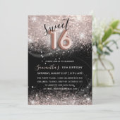 Sweet 16 ローズゴールドラメ ブラックパーティー 招待状 (スタンド正面)