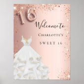 Sweet 16 ローズゴールド ドレス 白い ウェルカム ポスター (正面)