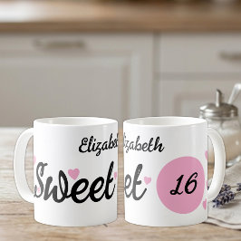 Sweet 16 名前入り 16歳の誕生日 ピンク コーヒーマグカップ
