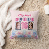 Sweet 16 名前 2枚の写真 ガーベラの花 桃色 クッション (ブランケット)