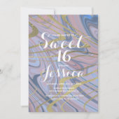 Sweet 16 | 大理石風 ルビーブルー ピンク 招待状 (正面)