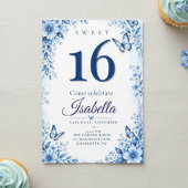 Sweet 16 招待状 青い蝶の花柄 誕生日