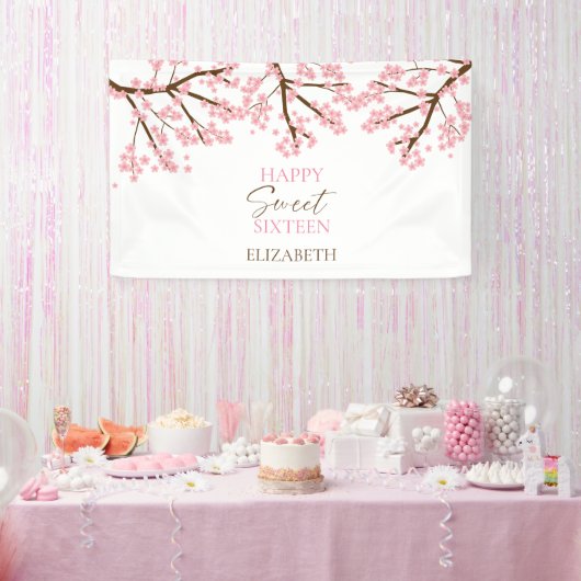 Sweet 16 桜の花 誕生日 春の花 横断幕 (パーティー)