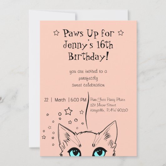 Sweet 16 猫の誕生日 招待状 (正面)