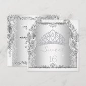 Sweet 16 白色ティアラ 誕生日 招待状 (正面/裏面)