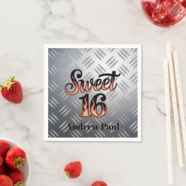 Sweet 16 誕生日おめでとう 銀プレート スタンダードカクテルナプキン