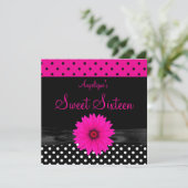 Sweet 16 誕生日スポット 水玉 黒 白 ピンク 招待状 (スタンド正面)