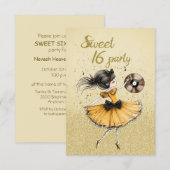 Sweet 16 誕生日パーティー イエロー ドレス スパーキー 招待状 (正面/裏面)