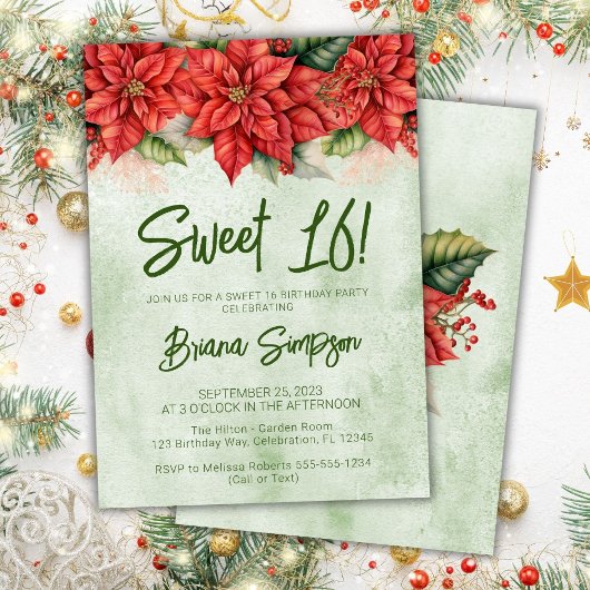 Sweet 16 誕生日パーティー クリスマス ポインセチア 招待状