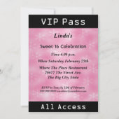 Sweet 16 誕生日パーティー VIP パス ピンク 招待状 (正面)