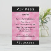 Sweet 16 誕生日パーティー VIP パス ピンク 招待状 (スタンド正面)
