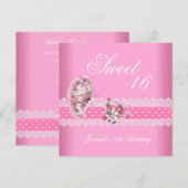 Sweet 16 誕生日会 ピンク 白 ピンクドット 招待状 (正面/裏面)